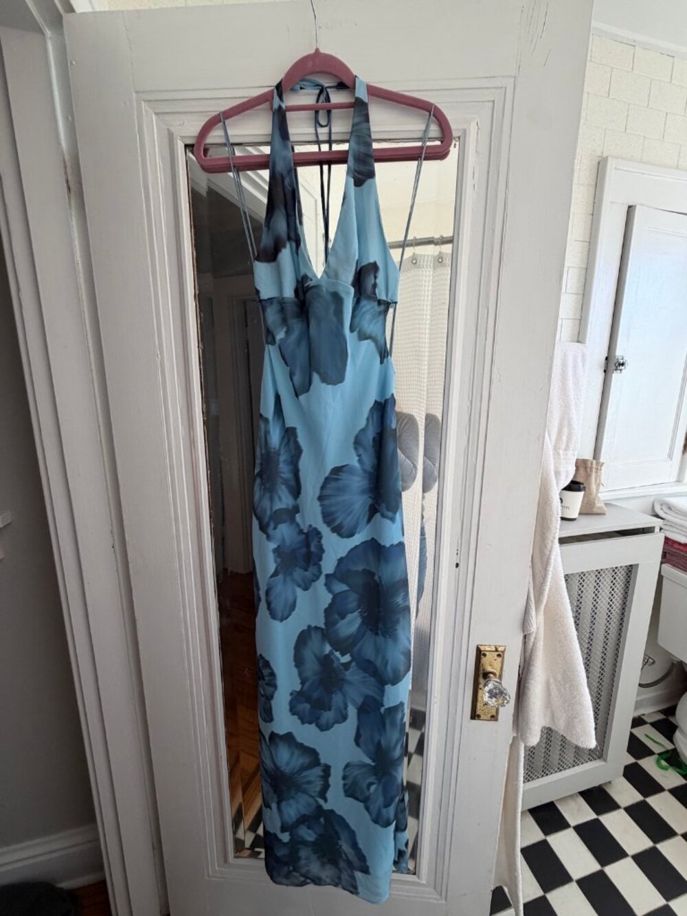 Zara Floral Halter Maxi Dress Blue S NWT